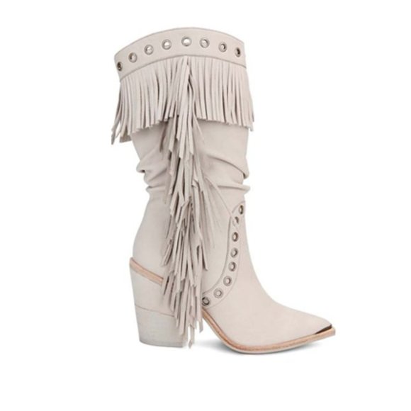 Kenneth Cole New York West Side Mid Fringe Leather Boot in Cloud - Picture 1 of 7